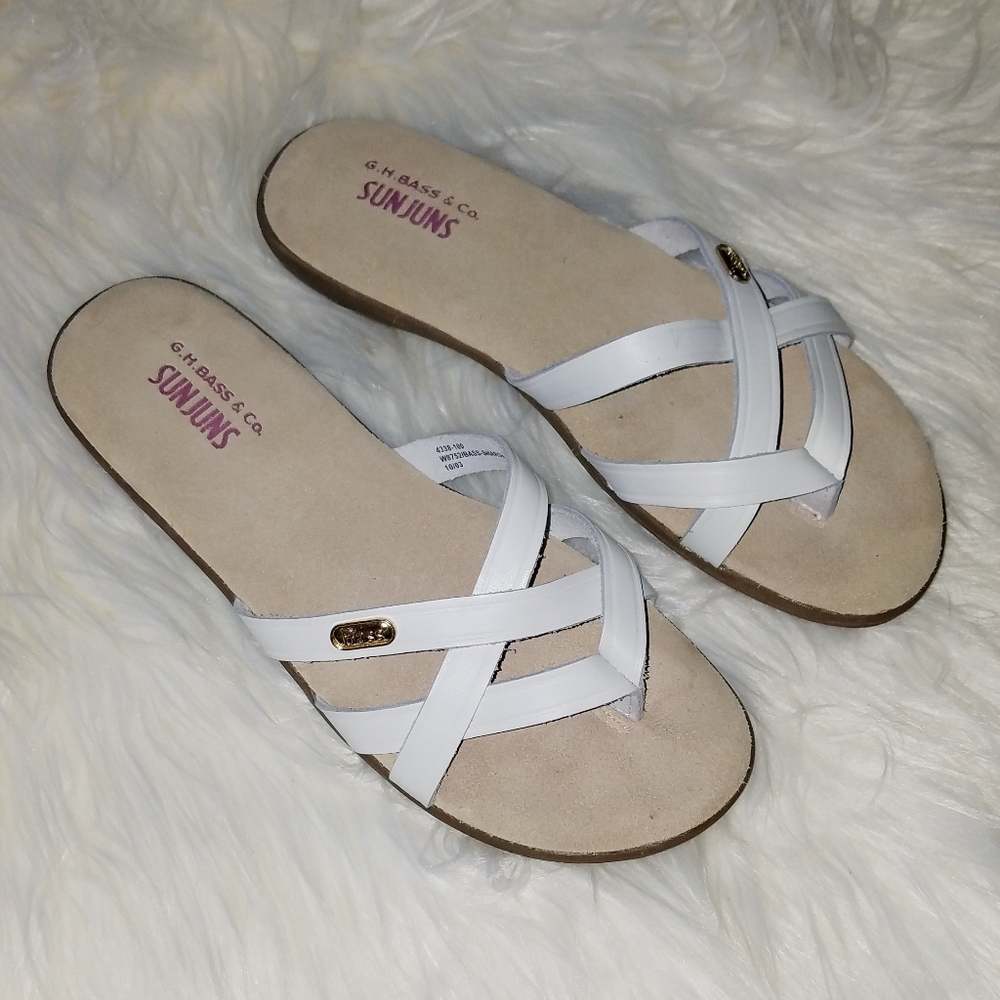 Bass Sunjuns white leather strappy 7.5 M - Picture 1 of 8